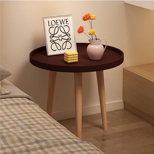 Image of Small Round Coffee Table, Modern Side Table with 3 Stable Legs, Multifunctional Sofa Side Table for Balcony Office (Brown)