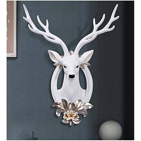 MHUI Stag Wall Sculpture Bust, Wall-Mounted Retro Animal Head Statue Resin Animal Head Sculpture Home Wall Decoration, Stag Head,White,L Cover