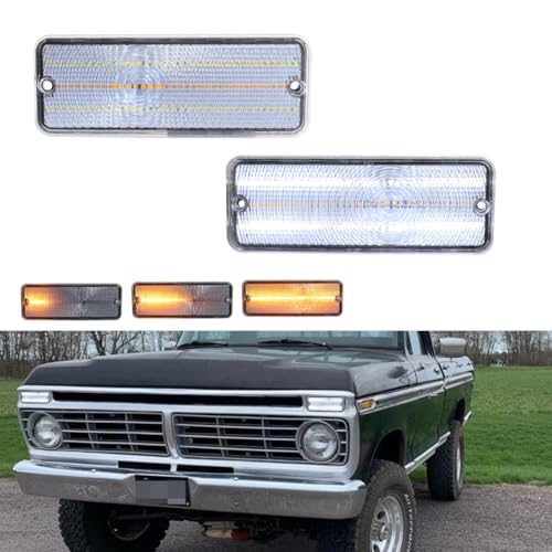 Tonsya For 1974 1975 1976 1977 Ford F-100 F100 Front Bumper Turn Signal Side Marker lights Clear Lens Amber/White LED D5TZ13200A 906-55-22-04