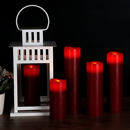 Image of antizer Flameless Candles Led Candles Pack of 9 (H 4 inch 5 inch 6 inch 7 inch 8 inch 9 inch x D 2.2 inch) Burgundy Real Wax Battery Candles with Remote Timer