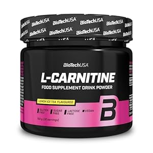 BioTechUSA L-Carnitine Drink Powder, Flavoured Food Supplement Drink Powder with L-carnitine L-Tartrate, Acetyl-L-carnitine, Minerals and Sweetener, 150 g, Lemon ice Tea