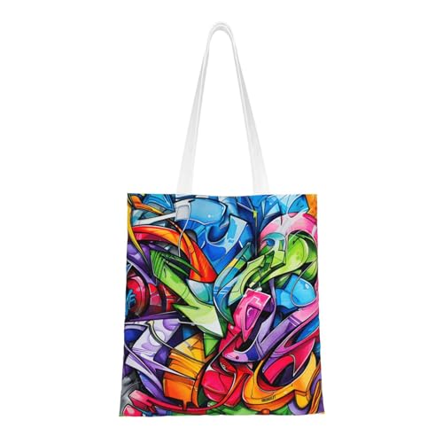 Graffiti Drawing Print Polyester Canvas Tote Bag, Worthy Shopping Bag, Ideal For Present And Daily Errands
