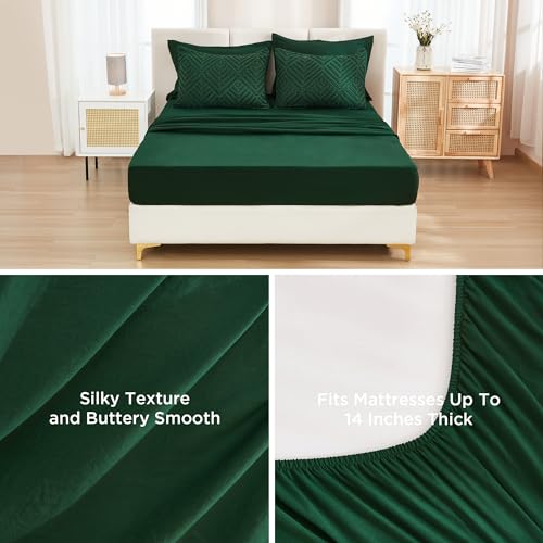 Andency Queen Comforter Set 7 Piece Dark Emerald Green - Bed in a Bag Queen Boho Lightweight Fluffy Tufted Bedding Sets with Comforter, Sheets, Pillowcases & Shams by Andency - Image 4