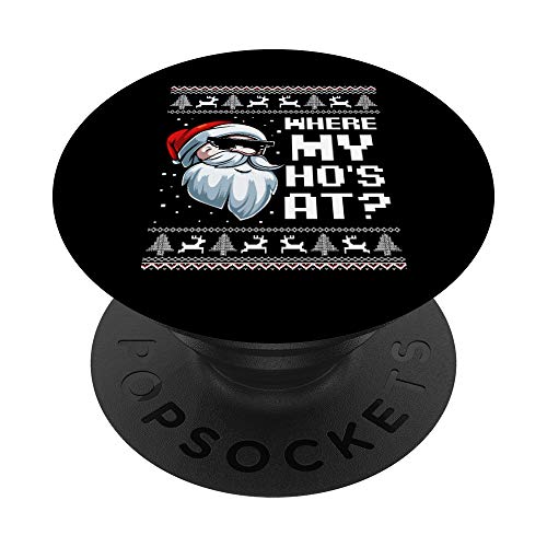 Where My Ho's At Ho Matching Couple Santa Ugly Christmas PopSockets Agarre y Soporte para Teléfonos y Tabletas