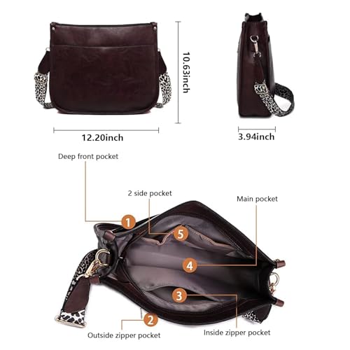 Image of AUYOCO Vegan Leather Crossbody Bags for Women, Crossbody Purse with Guitar Strap Zipped Pockets Handbag Shoulder Bag
