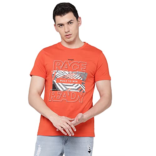 Image of Wrangler Men Bright Orange Graphic Regular Fit T Shirt