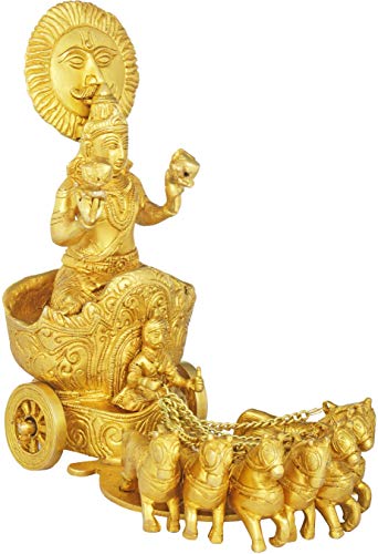 Statue Surya laiton objet decoration indienne char 7 chevaux divinité hindoue