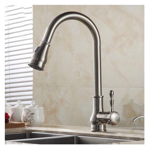 Robinet de cuisine en acier inoxydable HJMMHX, mitigeur haut de gamme nickel brossé