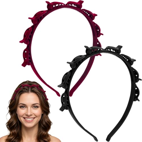 Double-Layer Non-Slip Claw Clips 2-Pack (Black & Wine Red)