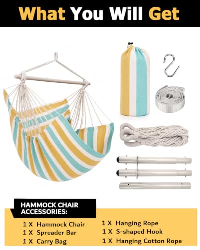 Image of ADVOKAIR Hammock Chair Swing, Heavy-Duty Hanging Rope Swing Seat Supports 500 Lbs, Ideal for Outdoor Patio, Backyard, Porch, Deck & Indoor Bedroom Use