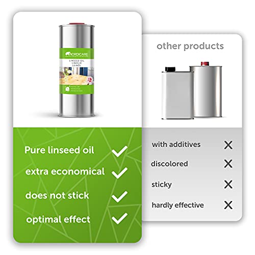 Nordicare Linseed Oil For Wood - 100% Pure & Natural Linseed Oil For Entire Indoor Area - Food-Safe Raw Linseed Oil For Wood Furniture - Underlines The Original Wood Structure - Made In Denmark 16.9Oz #TOP2