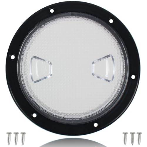 7.2 Inch Boat Hatch,Boat Deck Plates Round Non-Slip Inspection Hatch with Clear Detachable Cover,Marine Access Hatch Deck Hatches for RV Boat Yacht Kayak Outdoor Mount-Screws Included - Black