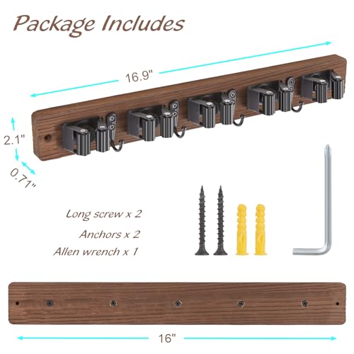 image for OUTNILI Mop and Broom Holder Wall Mount - Wood Broom Mop Hanger - Wall