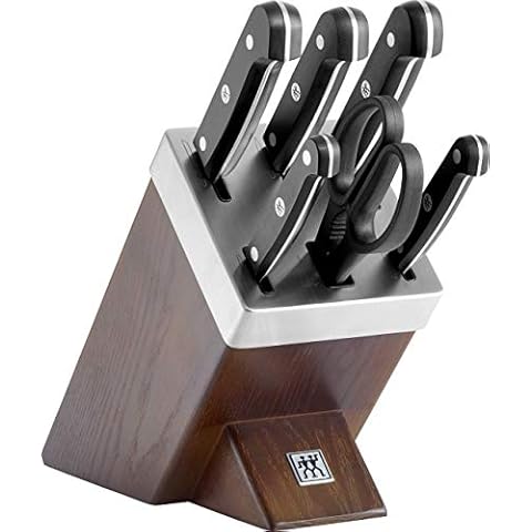 ZWILLING Selbstschärfender Messerblock, 7-tlg., Holzblock, Messer und Schere aus rostfreiem Spezialstahl/Kunststoff-Griff, Gourmet Cover