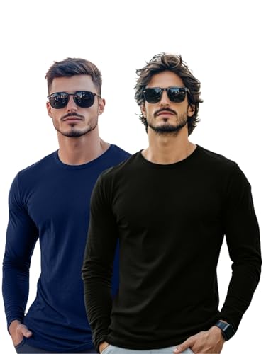 Image of Veirdo Pure Cotton Round Neck Regular Fit Solid Full Sleeve T-Shirt Combo for Men & Boys (Pack of 2 Available in Size S to 2XL)