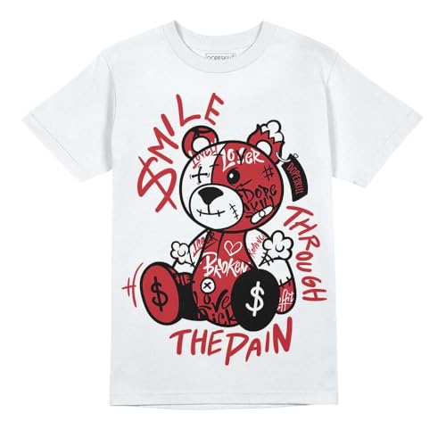Image of DopeSkill Graphic Tee Fire Red 5s Streetwear Crewneck Unisex Hypebeast T-Shirt Cool Sneaker Colour Matching Shirt Smile Through The Pain (White - M)