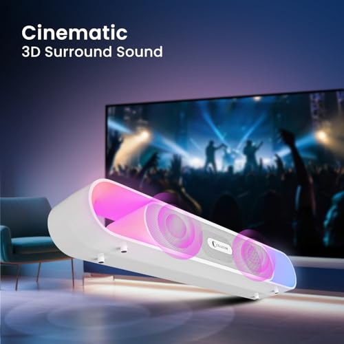 Image of CELLECOR CLB30 BEATZ with 3D Surround Sound | 10 Hour Playtime | 5.3V | 20W Bluetooth Soundbar with Disco Light - White