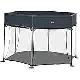HOMCOM Baby Laufgitter 6 Eckig Zusammenklappbarer Laufstall Absperrgitter Krabbelgitter Reisebett Spielgitter Aktivitätszentrum für Kinder Schutzgitter mit Tragetasche Dunkelgrau 134 x 134 x 83 cm