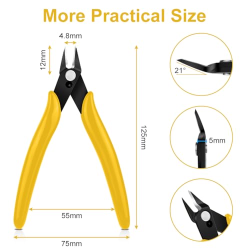 Ainiv 1 Stück Seitenschneider Klein, Elektronik Drahtschneider, Mini Präzisions Zange Drahtzange für Modellbau, Feine Drähte, Electronics, Kabelbinder, Gelb