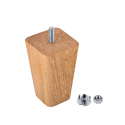 Lot de 4 pieds de meubles en bois de chêne véritable - 10 cm de hauteur - Forme pyramide conique - Pieds d'armoire en bois massif (4,10 cm de hauteur)