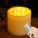 AFINETH Extra Large Flameless Candles with 3 Wicks, 6'x6' Real Wax Battery Operated Candles with Remote and Timer, Flickering LED Candles Fake Candles for Home, Wedding, Party, Ivory
