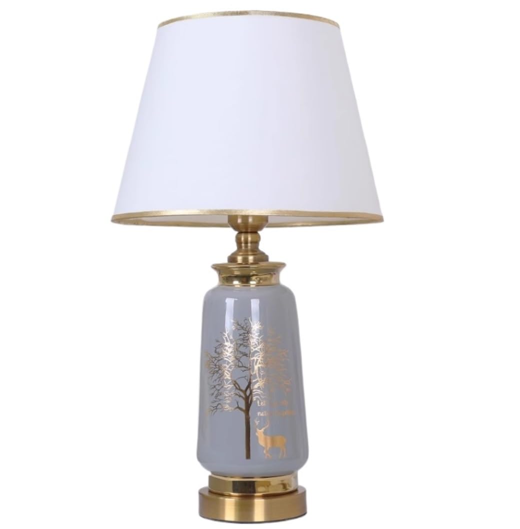 AZHKJKZH Table Lamp Glazed Ceramic Bedside Lamp Fabric Lampshade Metal Nightstand For Living Room Bedroom For Home(F)