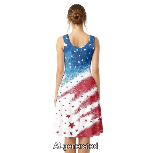 Image of Dreaweet Casual Sleeveless Dresses for Women Girls, Round Neck Tank Dresses with Pockets Summer Sundress Size XS-4XL