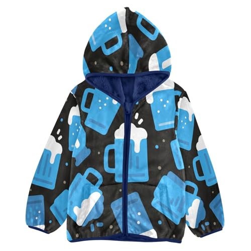 Blue Mugs on Black Background Toddler Fleece Jacket Girl Boys Hooded Fleece Jacket Coat Warm Outwear Zip-up 3-10T
