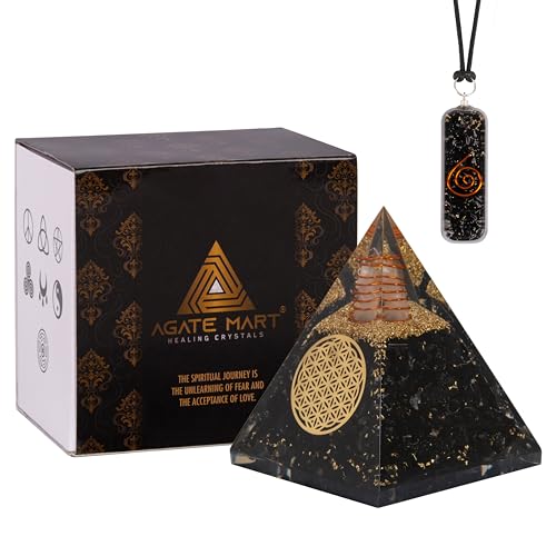 Agate Mart Energy Generator Black Tourmaline Orgonite Pyramids with Black Tourmaline Pendant - Healing- meditation orgonite pyramids E-Energy Protection and Protective Set
