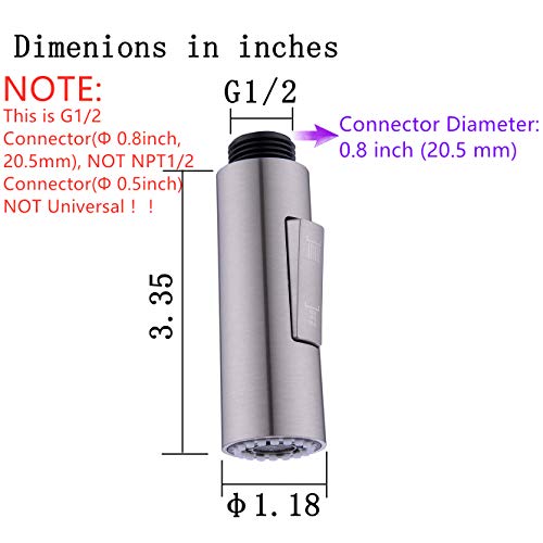 Gordee Pull Down Spray Head For Kitchen Faucet, Column Shape 2-Function Kitchen Bathroom Sink Faucet Replacement Head, 1.8 Gpm 0.8 Inch Connector(Male), General Us Standard, Brushed Nickel Silver #TOP1
