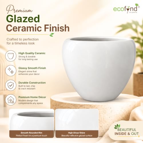 Image of ecofynd 5.1 Inch Ceramic Plant Pots with Drainage Hole, Modern Decorative Clay Flower Pots for Indoor Plants, Decorative Tabletop Planters for Home, Office, Living Room, Bedroom & Shelf (CPOT047-WHT)