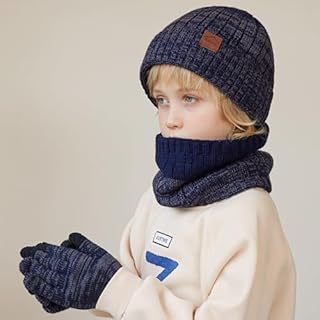 MAZELIKEHOOD 3 Pièces Bonnet Gants Écharpe Garçon Ensemble Chaud Hiver pour Enfants Trico Doux Accessoires Nécessaire Extérieur Sport