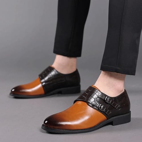 Men's Slip on Pointed Toe Oxford Shoes Classic Double Buckle Genuine Leather Shoes All-Match Office Formal Loafers4