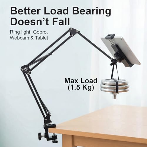Image of Overhead Video Mobile Stand, New Extra Long Arm, 1 /4 inch Head 2 Way Base clamp, and Bracket for Mobile Phone, for, Overhead Video, Desktop,Bedroom, Office, Black (Extra Long Tab)