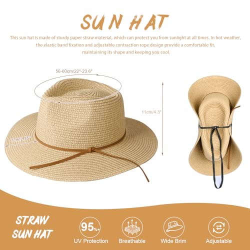 Sombrero de paja para mujer con ala ancha y protección UV miniatura 4