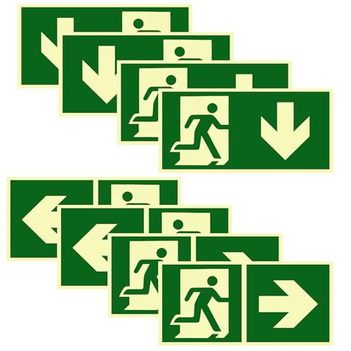 8 Stück Notausgangsschild Nachleuchtend Selbstklebend Fluchtwegschilder PVC Notausgang Schild Fluchtwegschilder Nachleuchtend Hochwertiges Notausgangsschild (300x150mm)