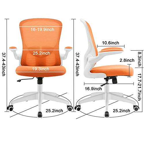 Felixking Office Chair, Ergonomic Desk Chair With Adjustable Height, Swivel Computer Mesh Chair With Lumbar Support, Flip-Up Arms And Soft Cushion, Backrest With Breathable Mesh (Orange) #TOP1