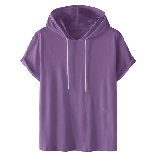 Men's Short-Sleeve Hoodie Tops Solid Color Casual Hooded T-Shirt with Drawstring, 2025 Fashion Sports Tshirts Top