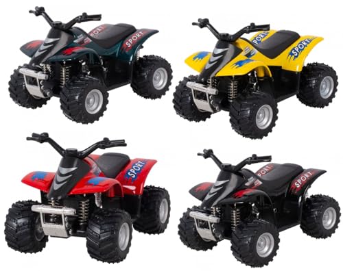 KinsFun Smart ATV Four-Wheeler Die Cast Model Toy, Pullback Action, 3.5 Inch, Set of 4, Black Red Yellow Green