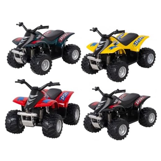 KinsFun Smart ATV Four-Wheeler Die Cast Model Toy, Pullback Action, 3.5 Inch, Set of 4, Black Red Yellow Green