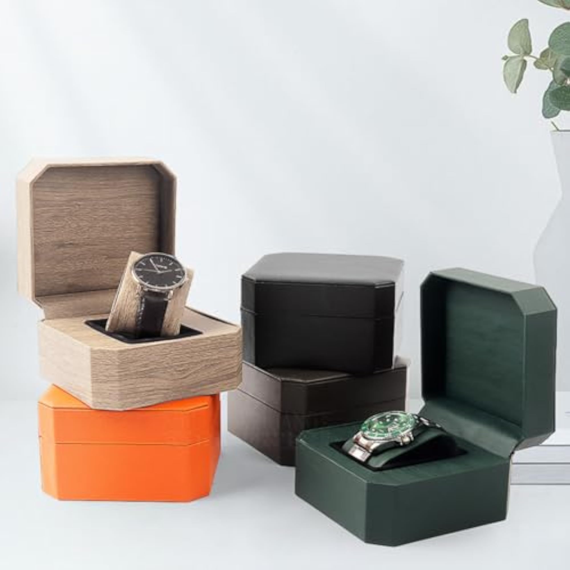 Single PU Leather Watch Display Travel Case for Men