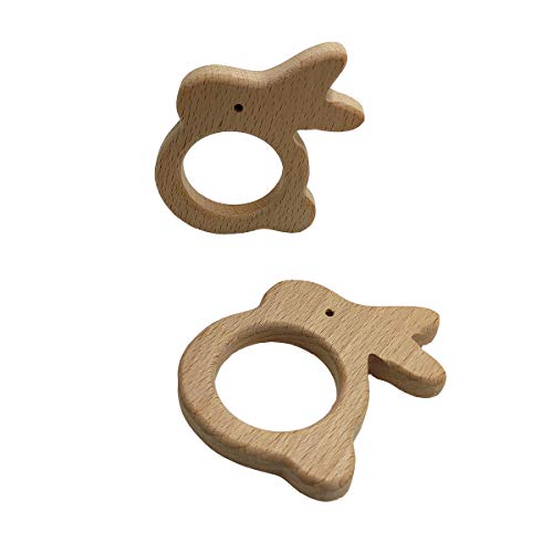 5Pcs Lovely Cartoon Wood Rabbit Pendant Pure Natural Animal Shape Beech Wooden Handmade Cut Pattern Diy Beading Necklace Pendant (Rabbit 5Pcs) #TOP2