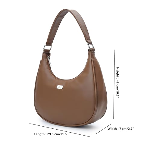 Image of K London Women's Vegan Leather Half Moon Bag | Stylish Black Shoulder Hobo | Compact Baguette Purse for Office, Casual, Party & Travel Use