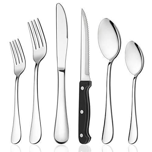 LIANYU 72-Piece Silverware Set with Steak Knives, Stainless Steel Cutlery Flatware Set