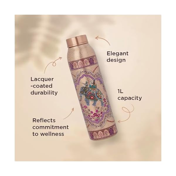 NORMAN JR Copper Water Bottle 1L - Ethnic UV Print, an Ayurvedic vessel made from pure copper - helps you drink more water, with many health benefits in Gift Box - Pack of 3 - Image 4