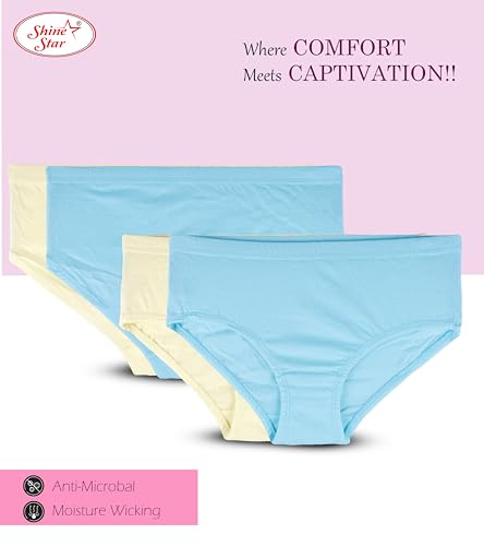 Image of SHINE STAR Women's Pack of 6 Full Coverage Hipster Panty 100% Super Combed Cotton Fabric with Inner Elastic Waistband Multicolour