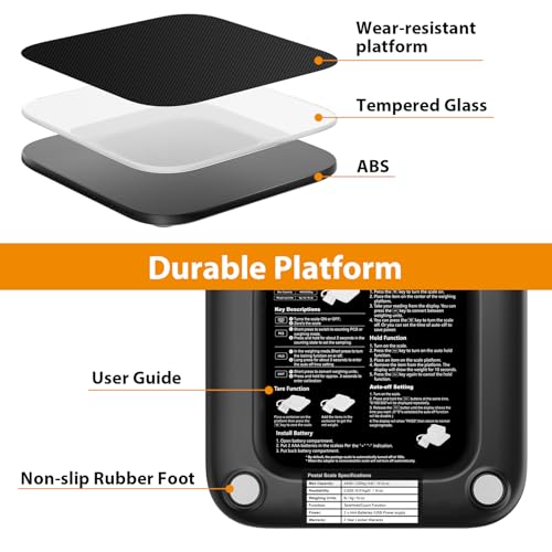 GRAM PRES Versandwaage 440 lbs/10g Hochpräzise, digitale Postwaage mit Hold/Tare/Pcs, mit LCD-Display für Pakete/Gepäck/Postamt/Hund, inkl. Batterie & USB-Kabel