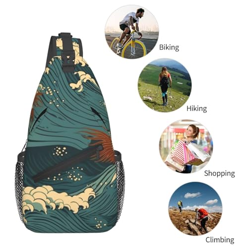 Bolso tipo sling para mujer y hombre, negro, mochila cruzada miniatura 5