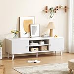 Mexin TV Stand for 55 60 Inch TV, Entertainment Center with Storage, TV Console Bench with 2 Doors 4 Cord Holes for Living Room Bedroom - White