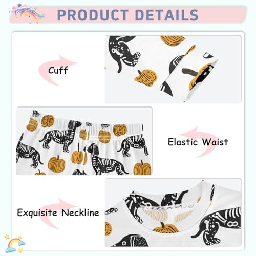 Fustylead Hand Draw Skeleton Dachshund and Pumpkin Cotton Pajamas Long Sleeve Sleepwear Lounge Set4